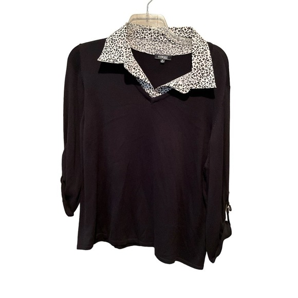 Elementz Blouse Top Women Size 3X Black Long Sleeve Collared Polyester Stretch - Picture 1 of 6